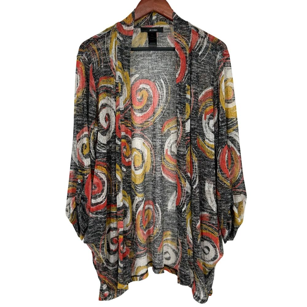 Ali Miles Sz XL Open Front Wearable Art Abstract Blouse Shirt Top Artsy Sheer